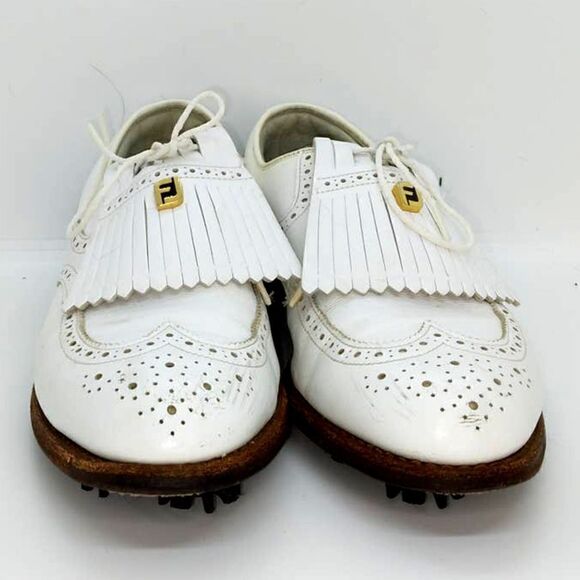 Men's Pre-owned "Foot Joy Classic Leather WingTip" Golf Shoes-sz. 7 narrow width - Picture 1 of 5